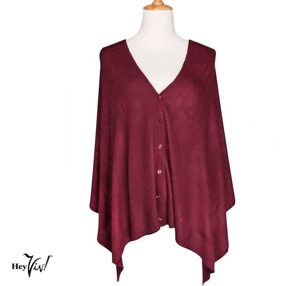 Burgundy Scarf, Shawl, Shrug - 22" x 60" - Creative Button Up Style from Hey Viv - Picture 1 of 4